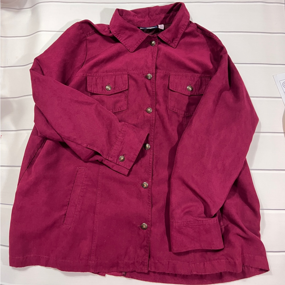 Croft&Barrow Faux Suede Jacket/Shirt, deep reddish maroon Button Front XL soft